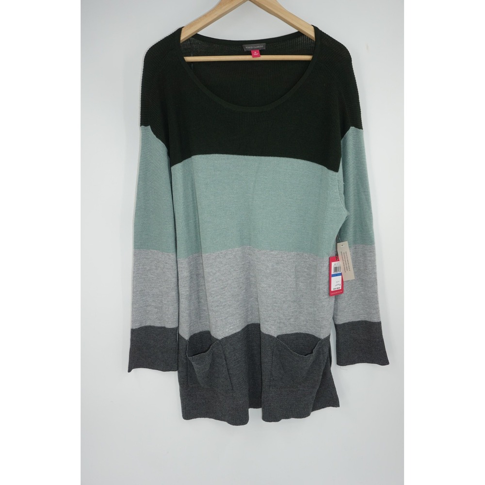 Vince Camuto Sweater Womens XL Green Gray Colorblock Pullover Tunic Pockets